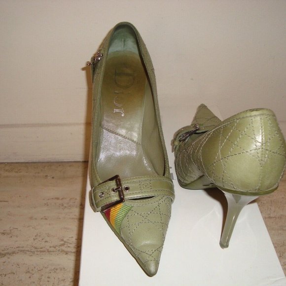 Authentic christian dior green stiletto pointy pump shoe silver buckle size 38 - Picture 6 of 12